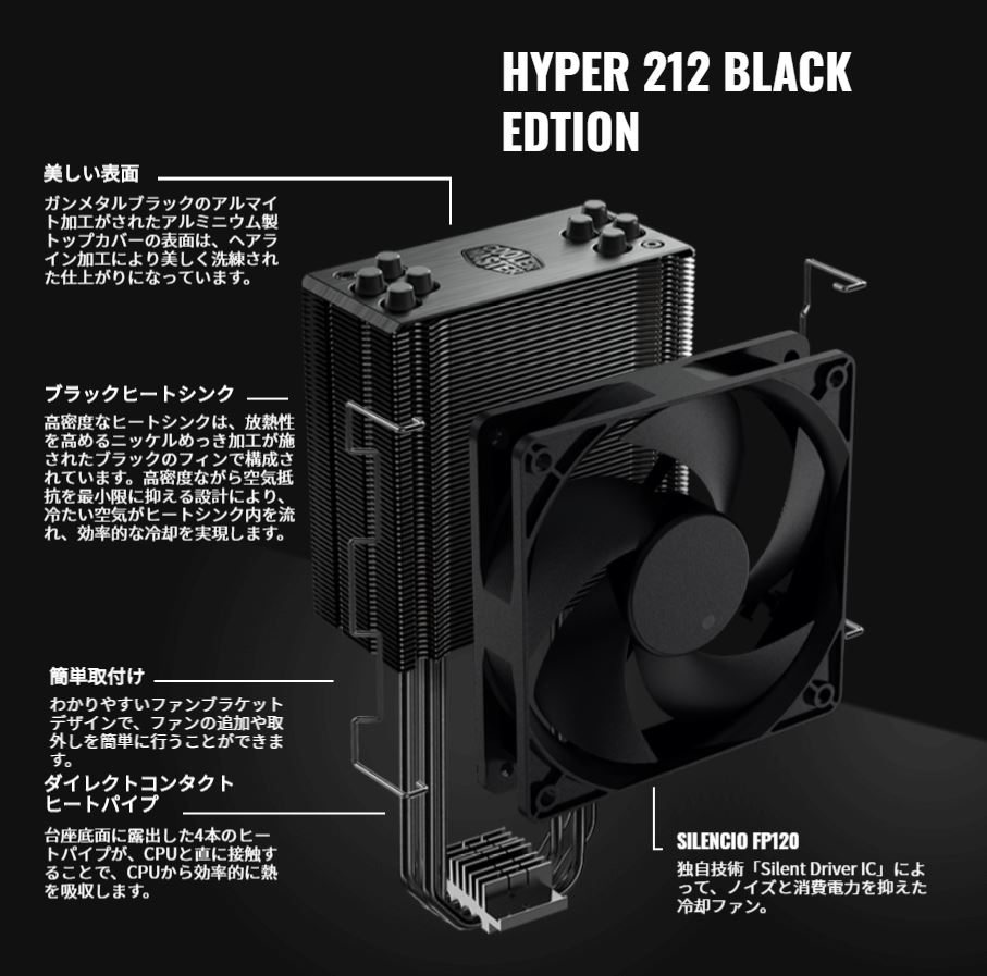 CPUクーラー「HYPER 212 BLACK EDITION」、ケースファン
